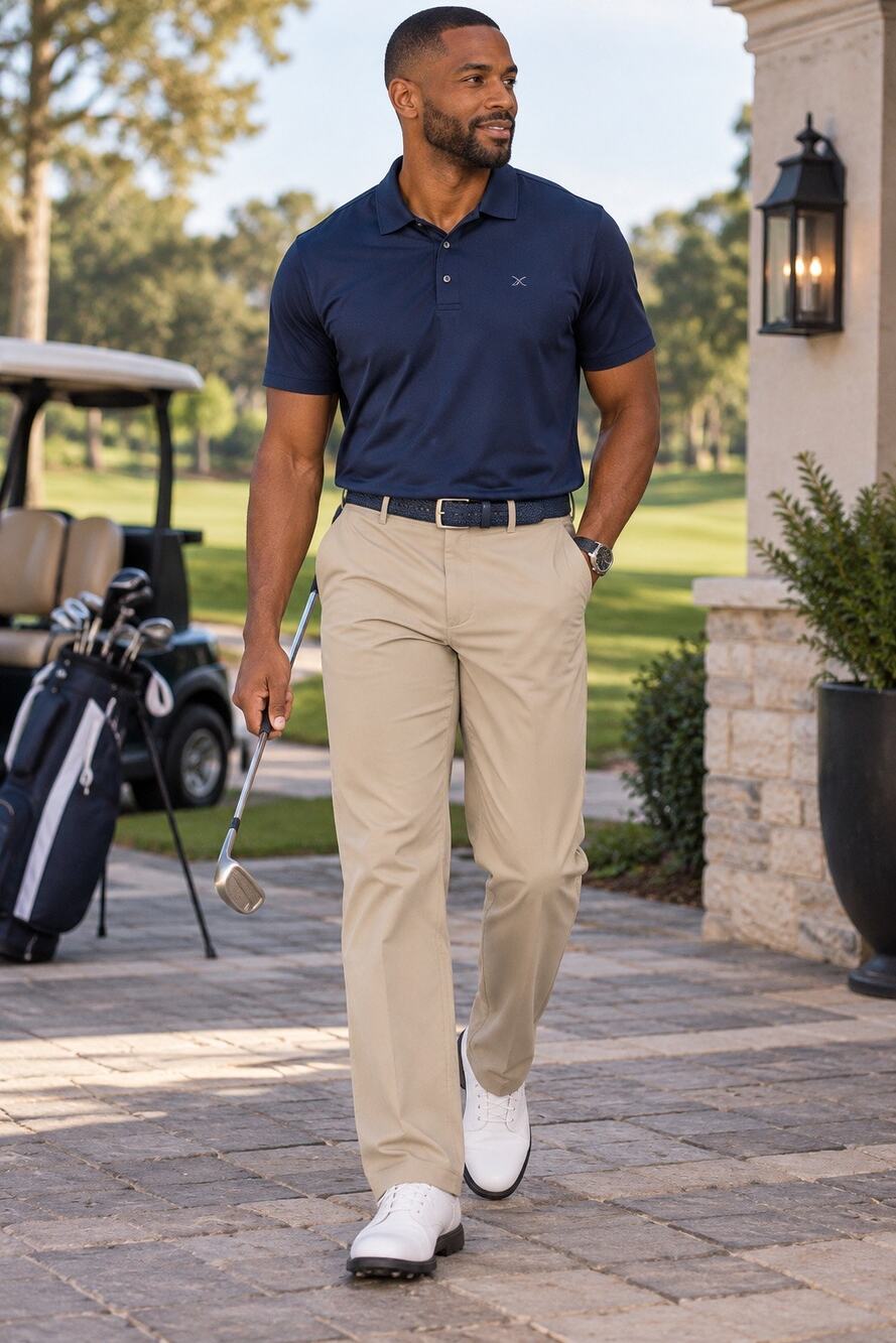 Dunning Men's Golf Pants 34x32 Khaki Tan Flat Front Performance